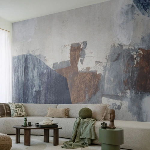 Fototapet Standard Eco - Blåbruna former - Bit, Abstraktion, Minimalism - 350x256 cm