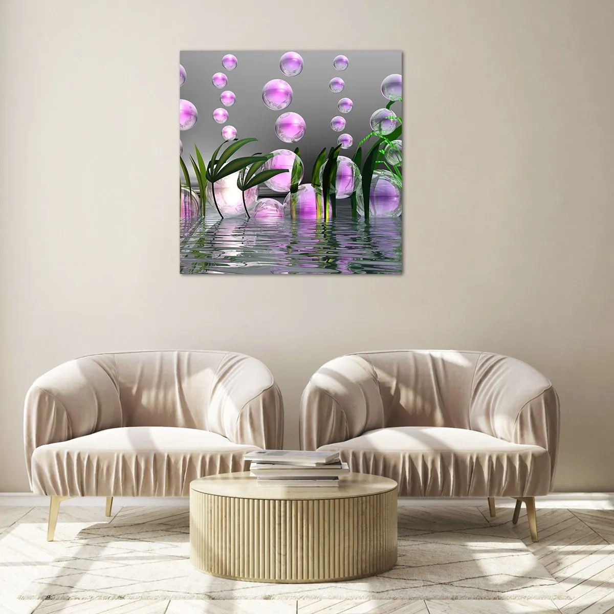 Glastavla - Bild på glas - Tankeväckande komposition av lätthet och liv - 50x50 cm