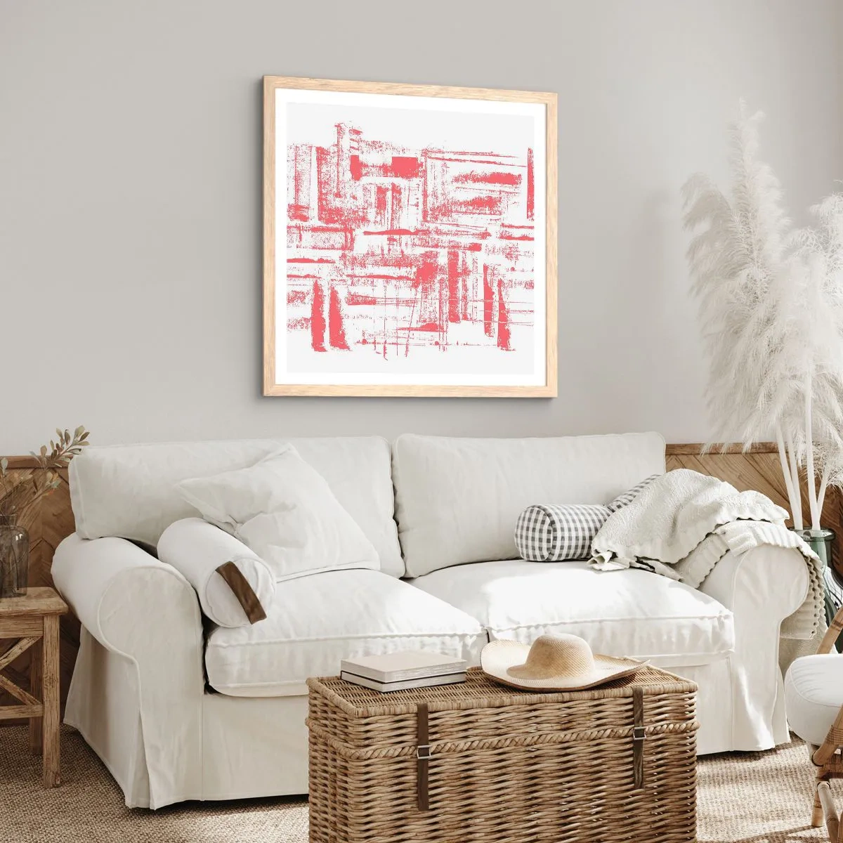 Affisch i ram av ljusek - Röd stad - 60x60 cm