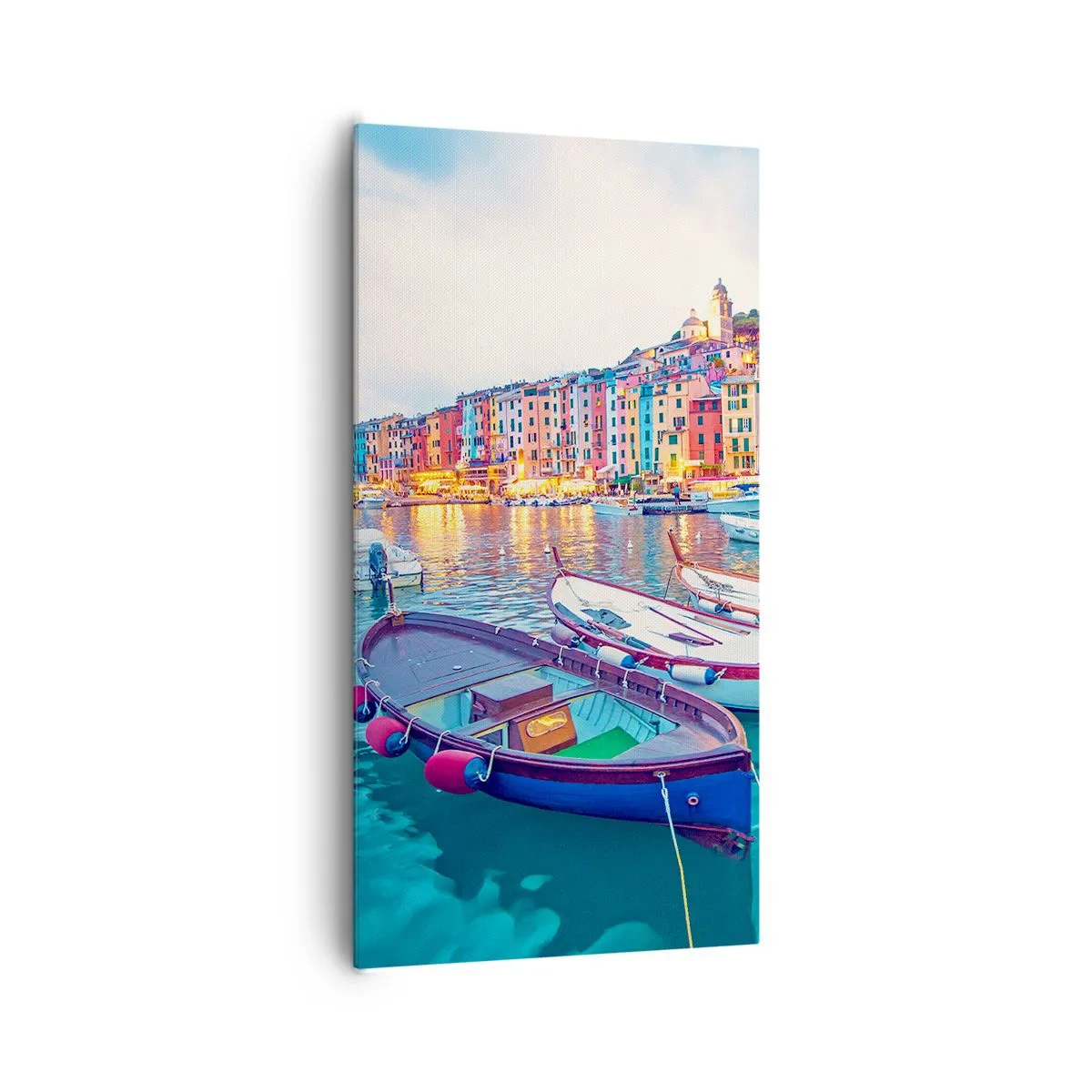 Canvastavla - Bild på duk - Färgglad kväll i hamnen - 65x120 cm