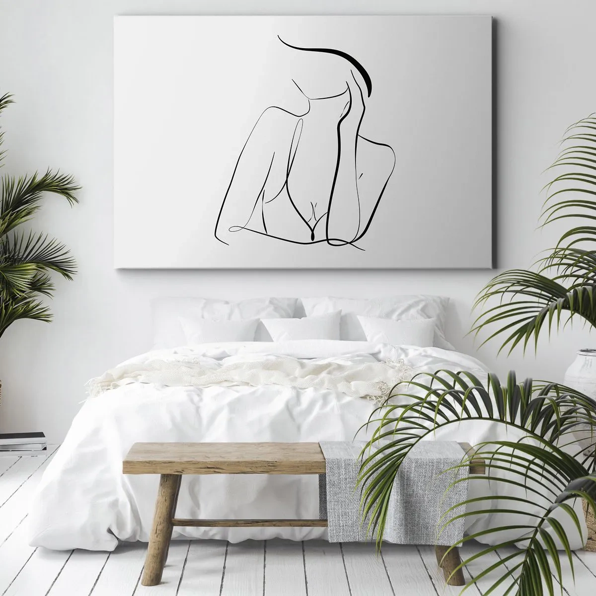 Canvastavla - Bild på duk - En delikat skiss av en kvinnlig silhuett i minimalistisk stil - 70x50cm - På drömvågen - Modern väggdekoration för vardagsrum och sovrum ARTTOR
