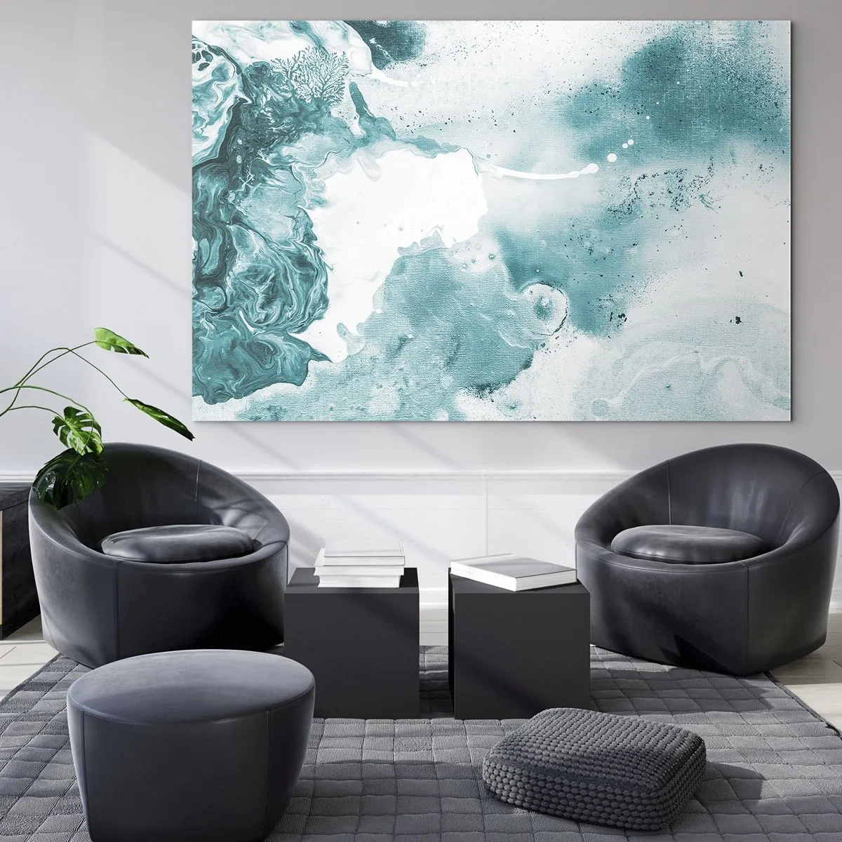 Glastavla - Bild på glas - Abstrakta blå pölar på en glasbakgrund - 70x50cm - Blåa laguner - Modern väggdekoration för vardagsrum och sovrum ARTTOR