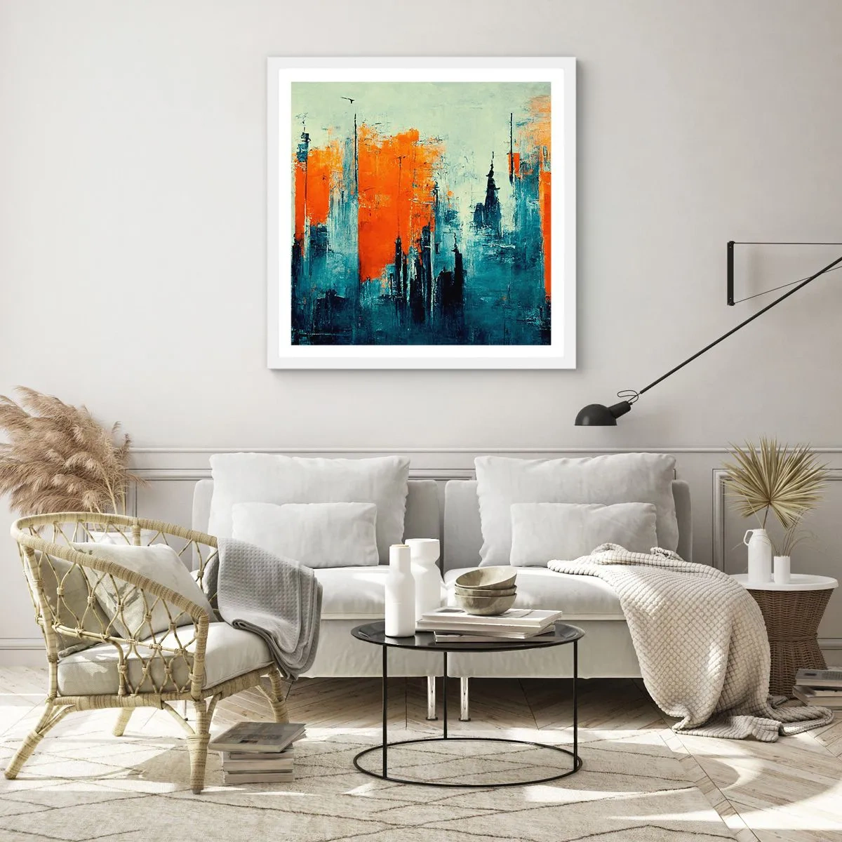Affisch i vit ram - Modernt landskap - 30x30 cm
