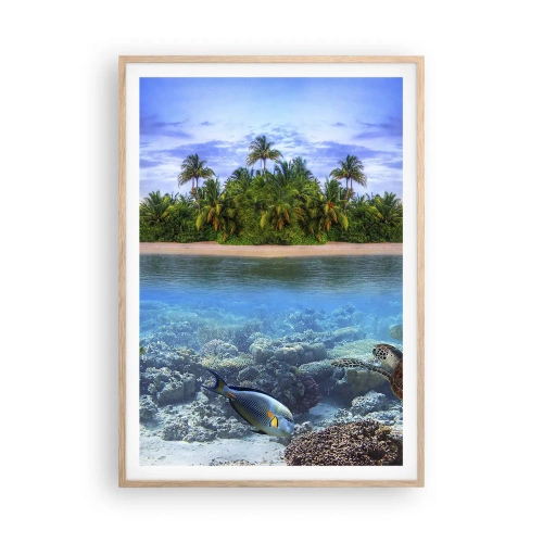 Affisch i ram av ljusek - Himmelska ön hälsar välkommen - 70x100 cm