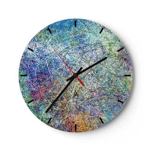 Väggklocka - Klocka på glas - Ett abstrakt, färgstarkt motiv med kaotiska linjer och fläckar. - 30x30cm - Det är inte så enkelt - Modern väggdekoration för vardagsrum, kök och sovrum ARTTOR