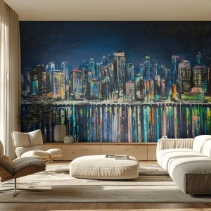 Självhäftande Fototapet Deluxe Sticker - Ljuskaskad - Stad, Arkitektur, Flod - 250x175 cm