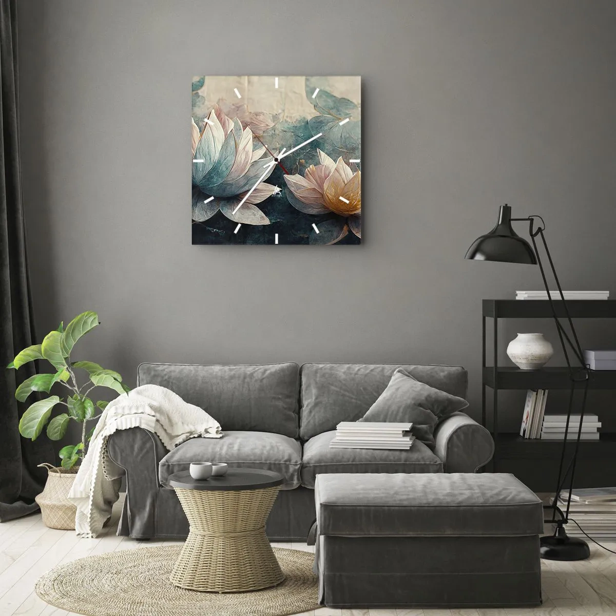 Väggklocka - Klocka på glas - Stjärnor i en sjö - 40x40 cm