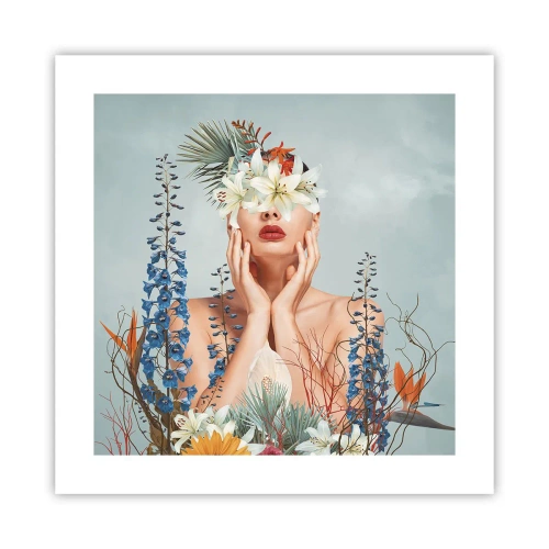 Affisch - Kvinna - blomma - 40x40 cm