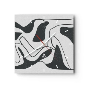 Väggklocka - Klocka på glas - Abstrakt lek i en labyrint - 30x30 cm