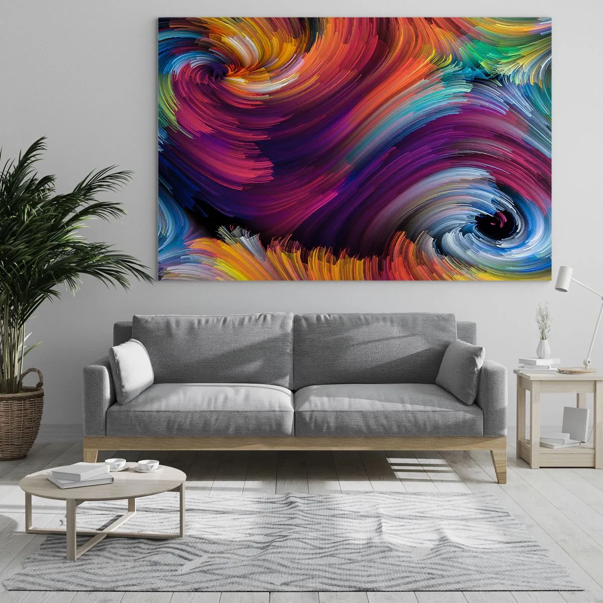 Glastavla - Bild på glas - Färgglada virvlar och dynamiska penseldrag i abstraktion - 70x50cm - Början av en ny värld - Modern väggdekoration för vardagsrum och sovrum ARTTOR