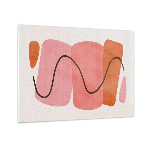 Glastavla - Bild på glas - Abstrakta former i rosa och orange med en svart linje - 70x50cm - Formernas mjuka rörelse - Modern väggdekoration för vardagsrum och sovrum ARTTOR