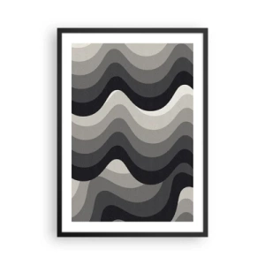 Affisch i svart ram - Geometriska vågor i nyanser av svart och grått - 50x70cm - Våg efter våg - Modern väggdekoration för vardagsrum och sovrum ARTTOR
