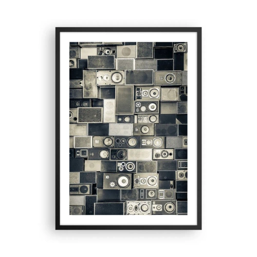 Affisch i svart ram - Collage av högtalare i grå nyanser - 50x70cm - Allt väl - Modern väggdekoration för vardagsrum och sovrum ARTTOR
