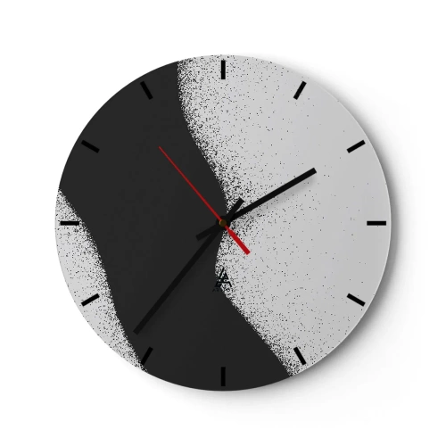 Väggklocka - Klocka på glas - Svartvit abstraktion med en mjuk övergång och en kornig effekt - 30x30cm - Flytande balans - Modern väggdekoration för vardagsrum, kök och sovrum ARTTOR