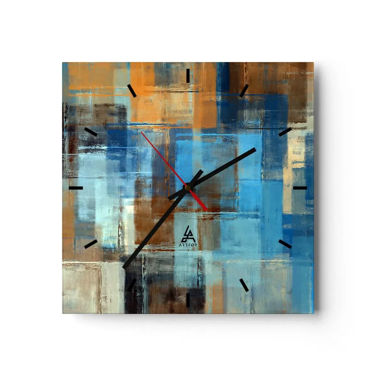 Väggklocka - Klocka på glas - Genom blåa gardinen - 30x30 cm