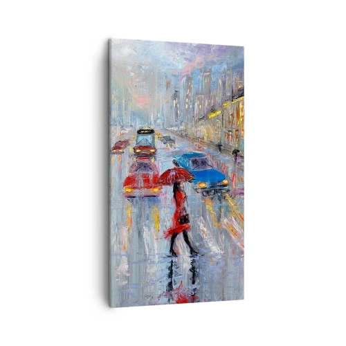 Canvastavla - Bild på duk - Regnig eftermiddag i staden - 45x80 cm