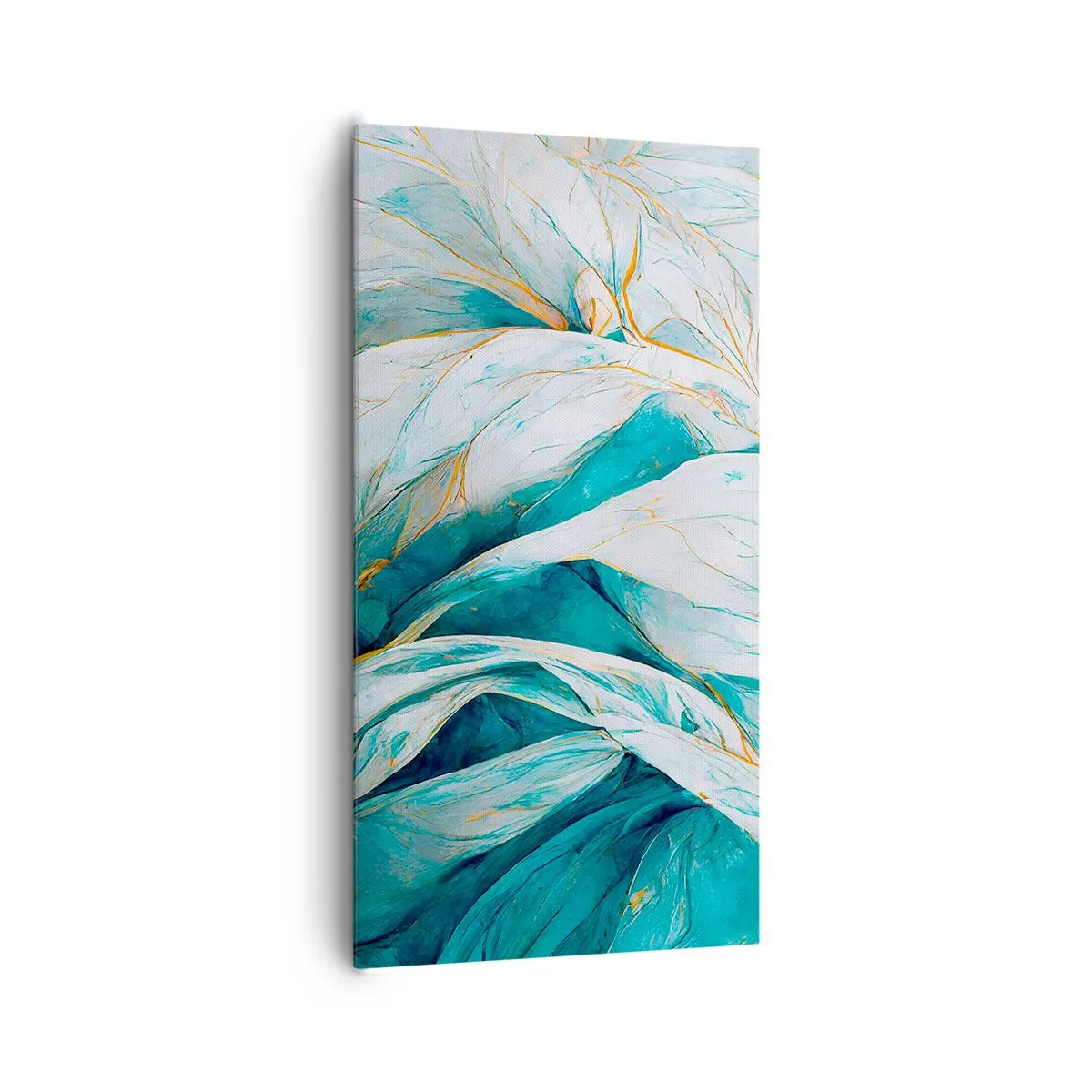 Canvastavla - Bild på duk - Blå abstraktion med guldmotiv - 65x120 cm