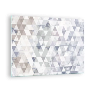 Glastavla - Bild på glas - Geometriskt triangelmönster i neutrala nyanser av grått och beige - 70x50cm - Trianglar - Modern väggdekoration för vardagsrum och sovrum ARTTOR