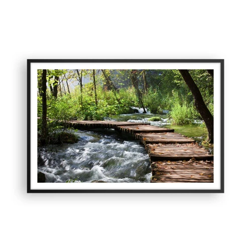 Affisch i svart ram - Över skummande kaskad - 91x61 cm