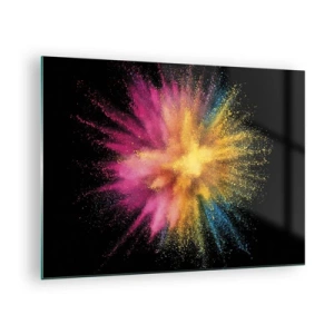 Glastavla - Bild på glas - Färgglad pulverexplosion på svart bakgrund - 70x50cm - Färgerna föds  - Modern väggdekoration för vardagsrum och sovrum ARTTOR