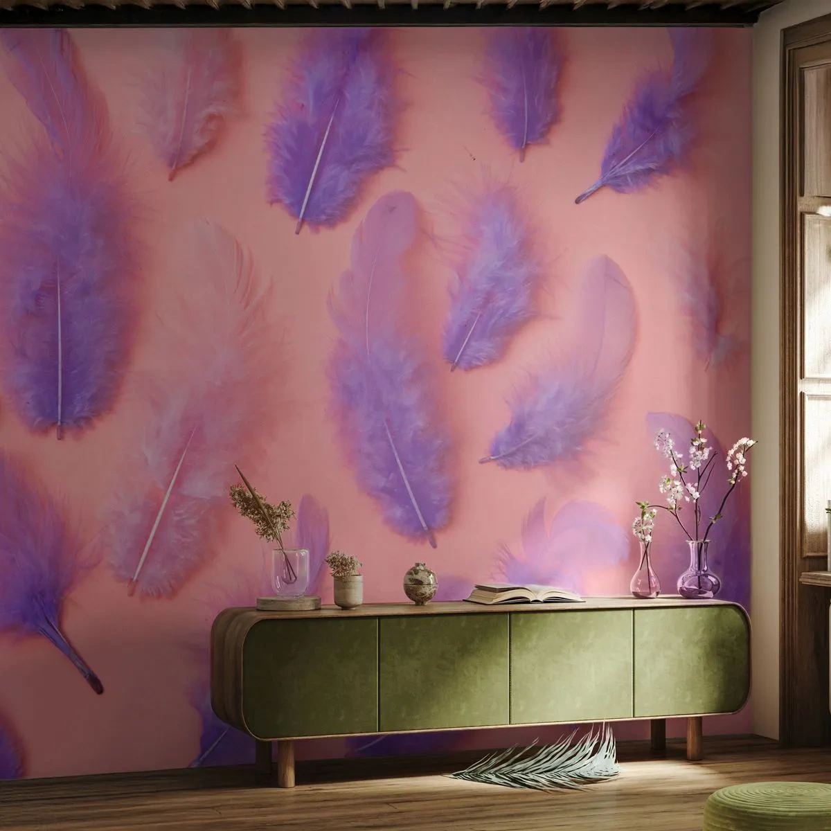 Fototapet Premium Canvas - Lusten liljefågel - Fågel fjäder, Inspiration, Grafik - 400x280 cm