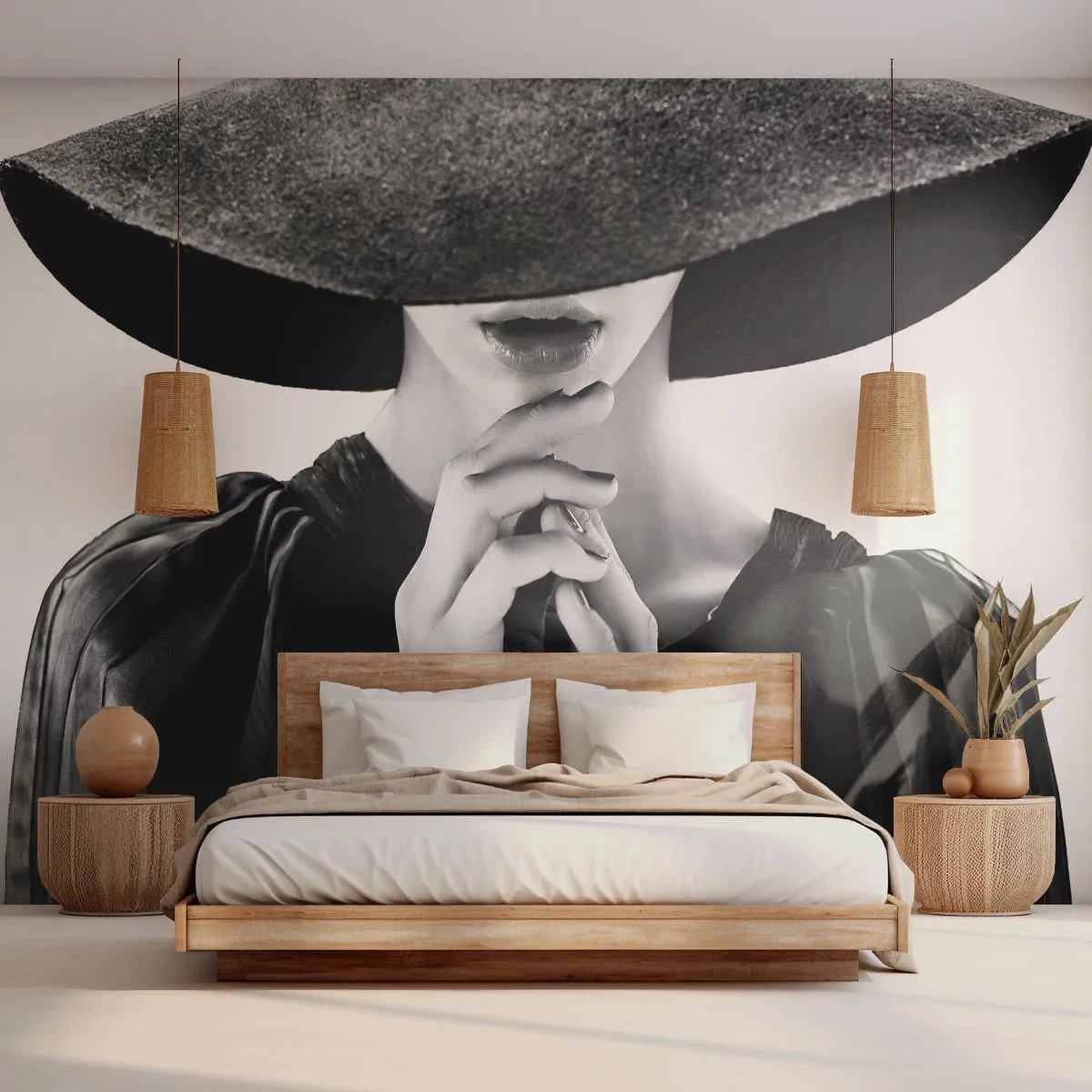 Självhäftande Fototapet Deluxe Sticker - Dold skönhet - Kvinna I En Hatt, Kvinnors händer, Mode - 100x70 cm