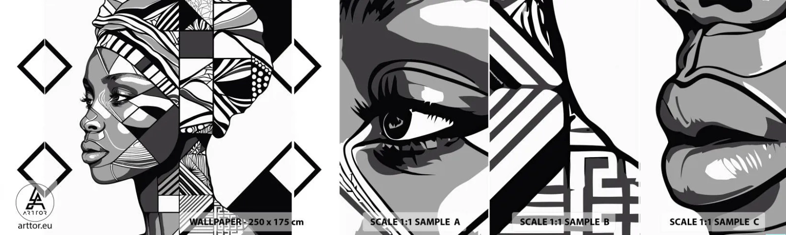 Provbit av självhäftande fototapet Deluxe Sticker - Etniskt porträtt - Porträtt, afroamerikan, Turban - 100x30 cm