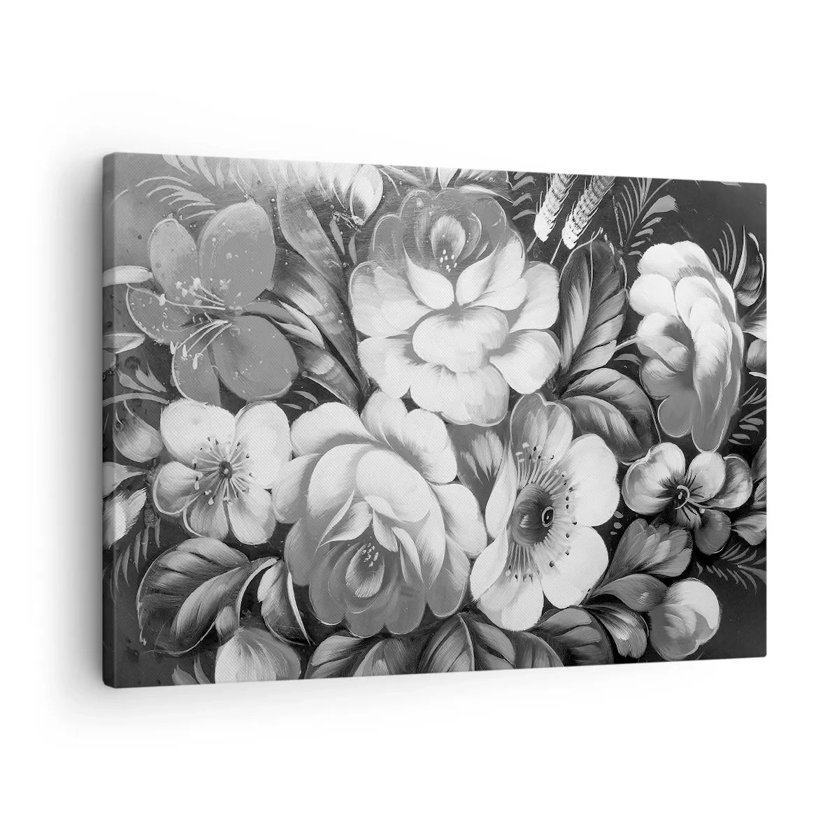 Canvastavla - Bild på duk - Svartvita blommor i en klassisk och elegant komposition - 70x50cm - Vackra även i gråskala - Modern väggdekoration för vardagsrum och sovrum ARTTOR