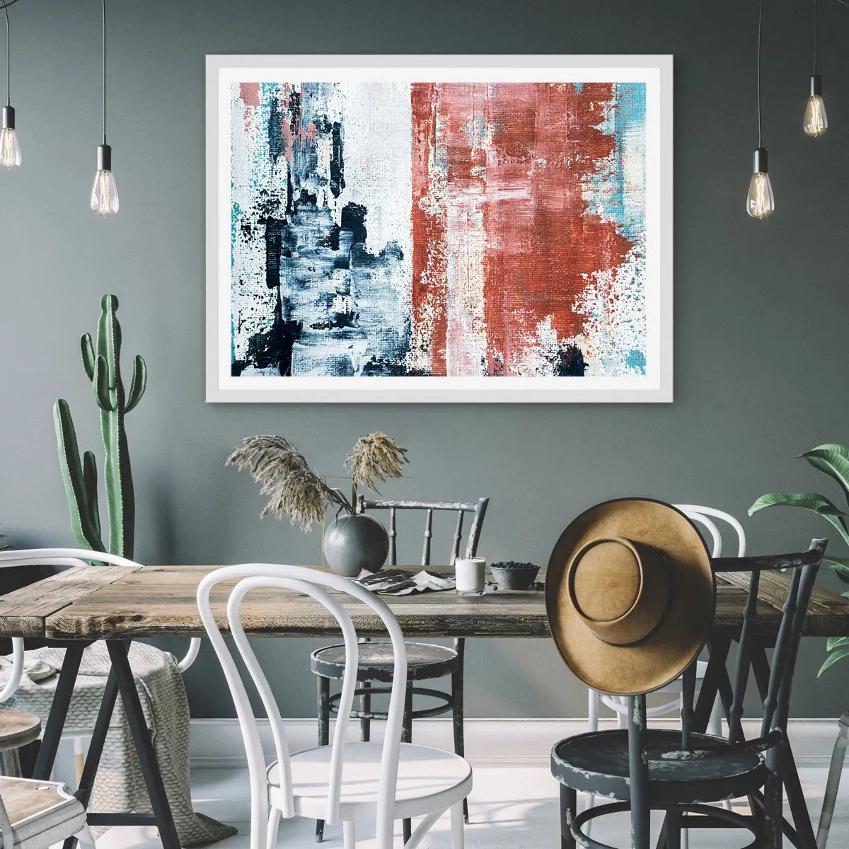 Affisch i vit ram - Abstrakt halvt om halvt - 50x40 cm