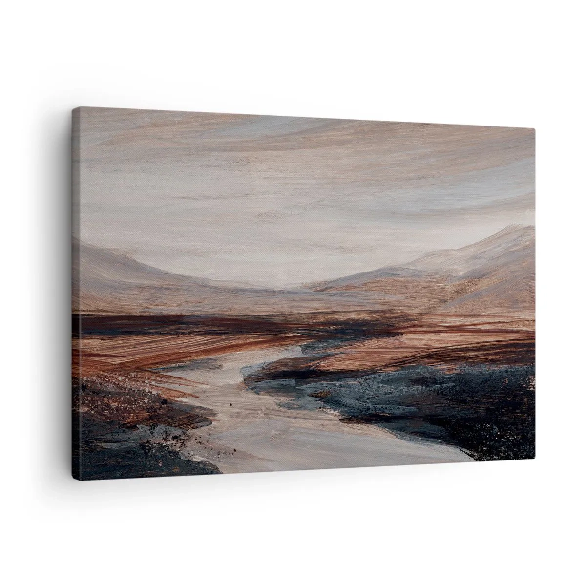 Canvastavla - Bild på duk - Ett pittoreskt landskap med en flod och berg - 70x50cm - Fridfull dal - Modern väggdekoration för vardagsrum och sovrum ARTTOR