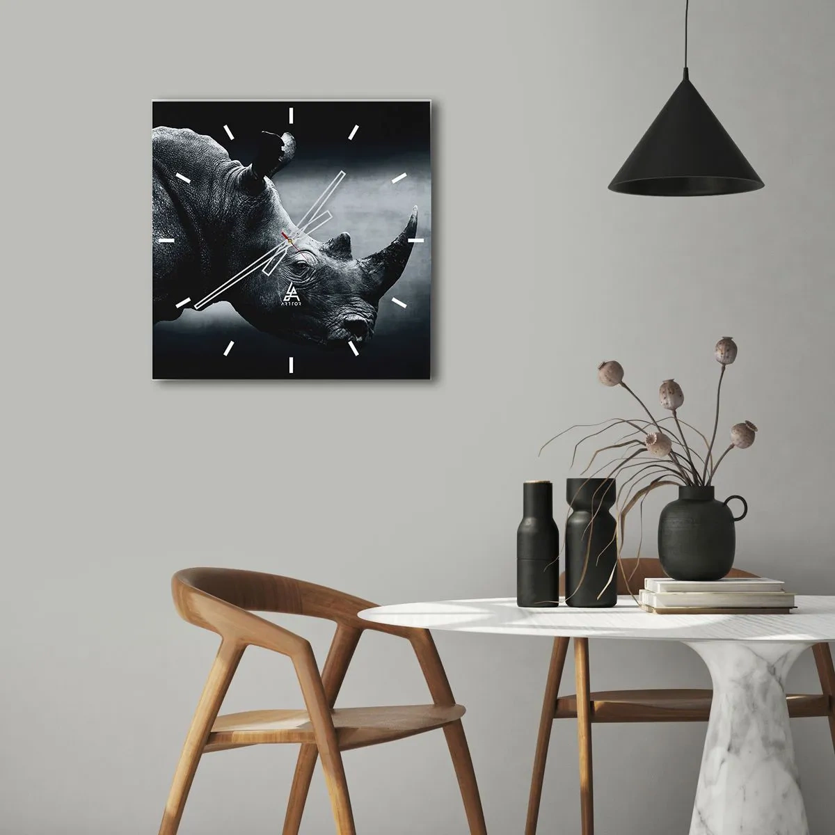 Väggklocka - Klocka på glas - Höger profil - 40x40 cm