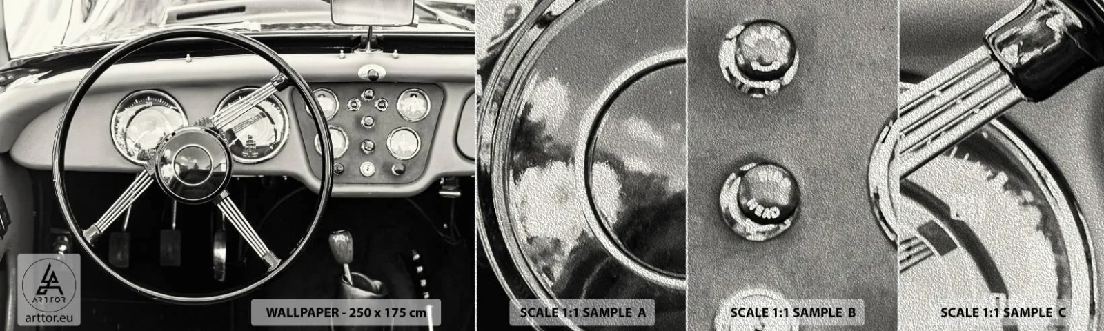 Provbit av fototapet Premium Sand - Samlarens dröm - Bil, Årgång, Bil - 100x30 cm