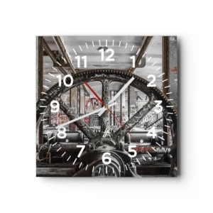 Väggklocka - Klocka på glas - Fabrikens hemliga liv - 40x40 cm