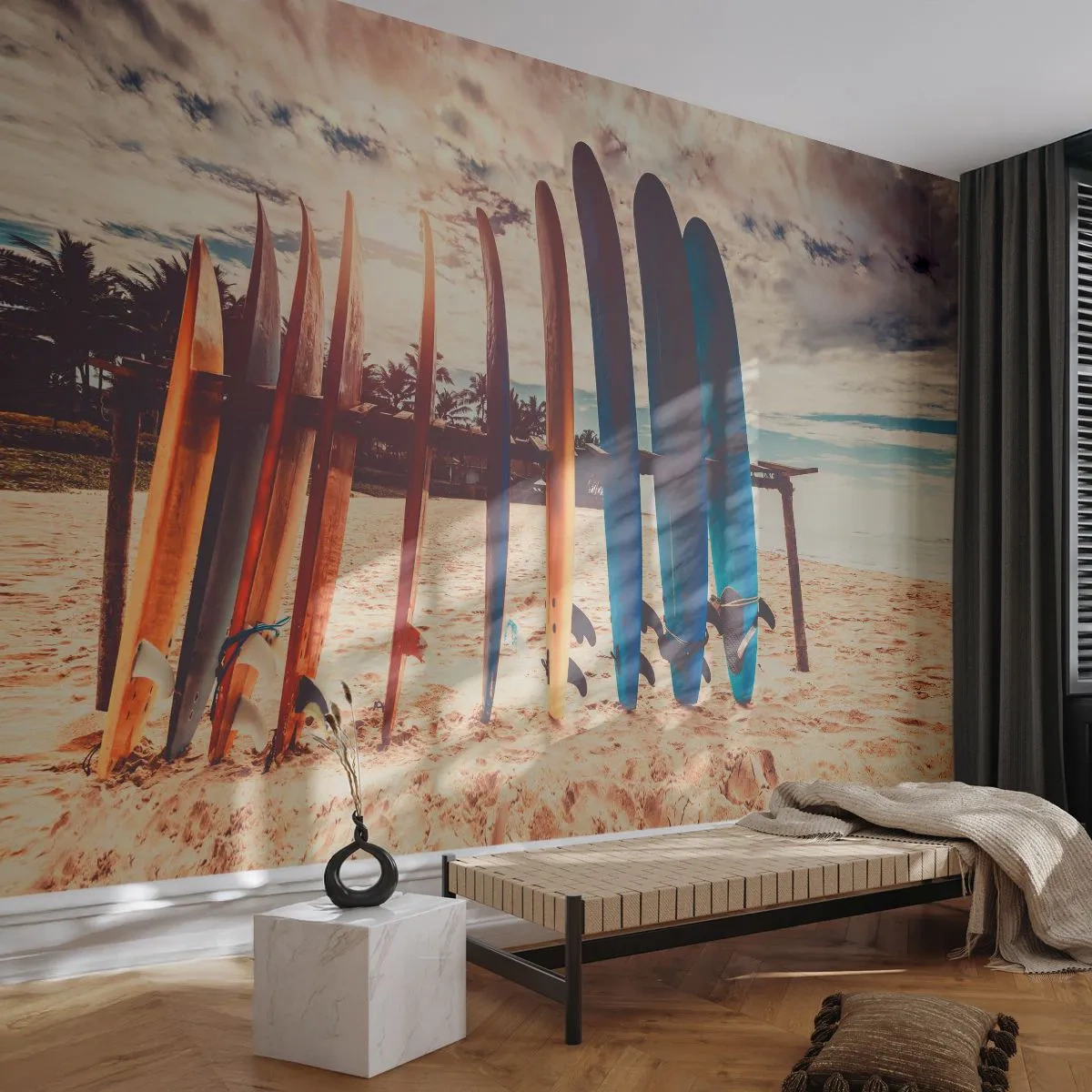Fototapet Premium Sand - God natt, vi ses imorgon - Surfing, Landskap, Surfbräda - 350x256 cm