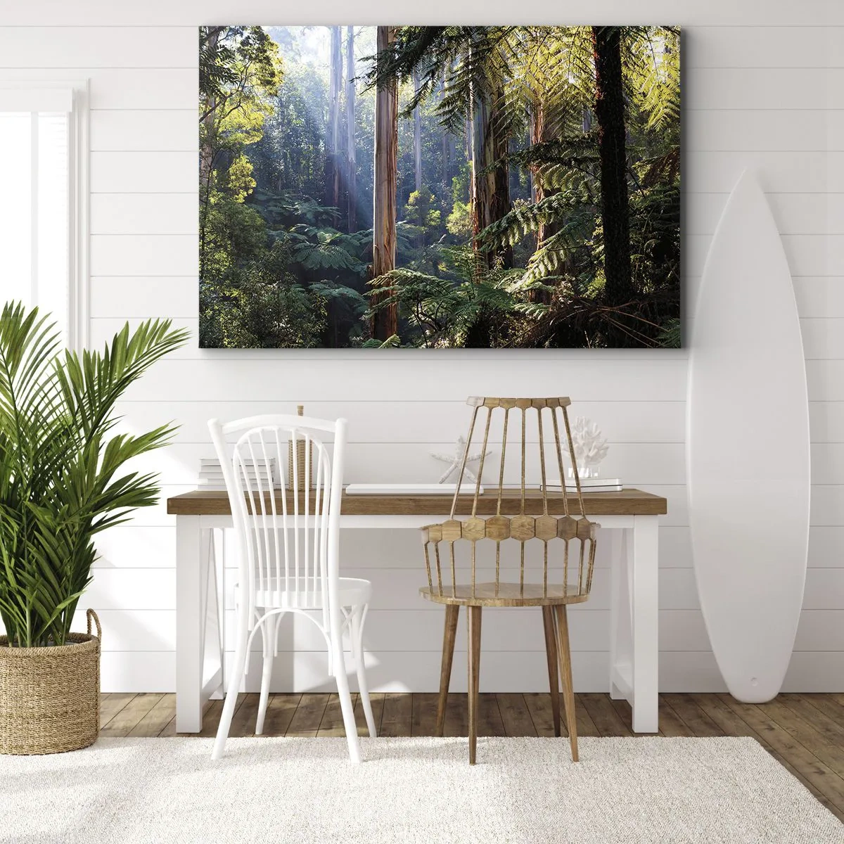 Canvastavla - Bild på duk - Tropisk skog upplyst av solens strålar - 70x50cm - Skogens saga - Modern väggdekoration för vardagsrum och sovrum ARTTOR