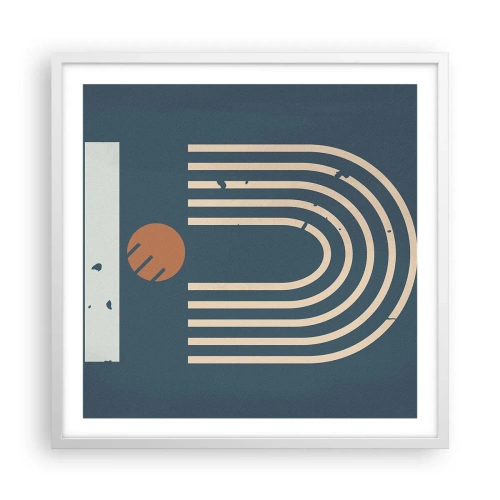 Affisch i vit ram - Geometri mot mörkblå bakgrund - 60x60 cm