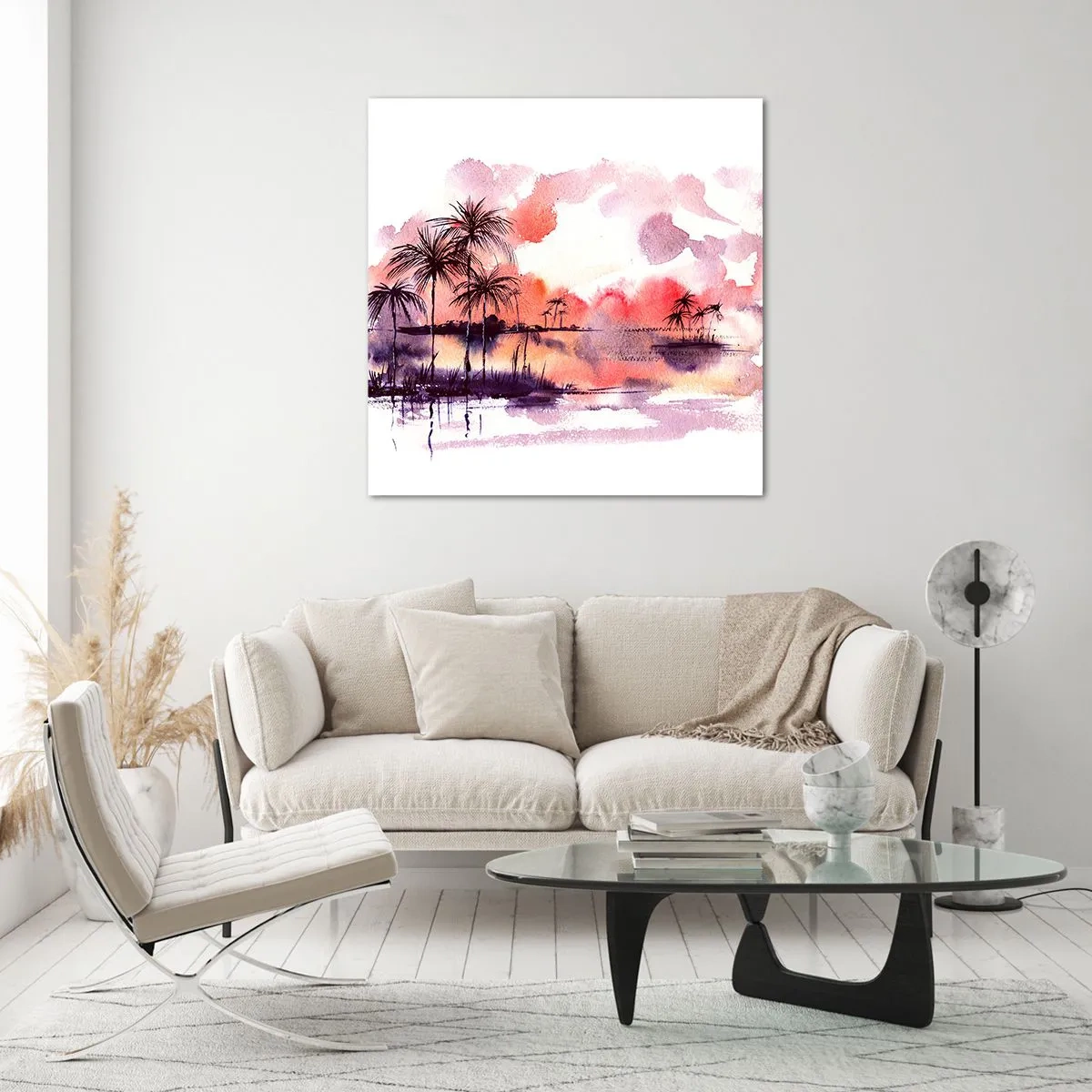 Glastavla - Bild på glas - Tropikens ro i rött - 70x70 cm