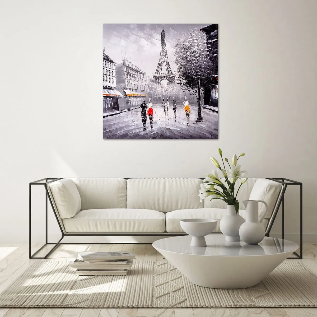 Glastavla - Bild på glas - Promenad i Paris - 30x30 cm