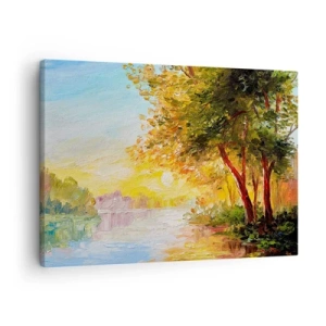 Canvastavla - Bild på duk - Ett pittoreskt landskap med en flod och träd vid solnedgången - 70x50cm - Et in Arcadia ego - Modern väggdekoration för vardagsrum och sovrum ARTTOR
