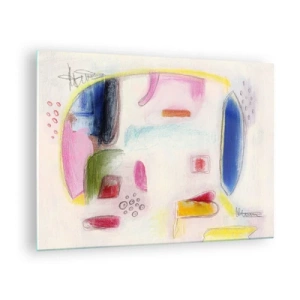 Glastavla - Bild på glas - Färgglad abstraktion med geometriska former och pasteller - 70x50cm - Mera konvex än konkav eller platt - Modern väggdekoration för vardagsrum och sovrum ARTTOR
