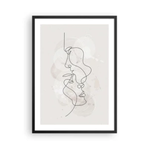 Affisch i svart ram - Minimalistisk ansiktskonst skapad med en enda linje - 50x70cm - Tilltrasslade i famn - Modern väggdekoration för vardagsrum och sovrum ARTTOR