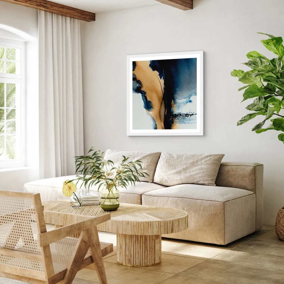 Affisch i vit ram - Bakom ridån - 60x60 cm