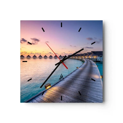 Väggklocka - Klocka på glas - Sommarsemester - tillbaka till källorna - 30x30 cm