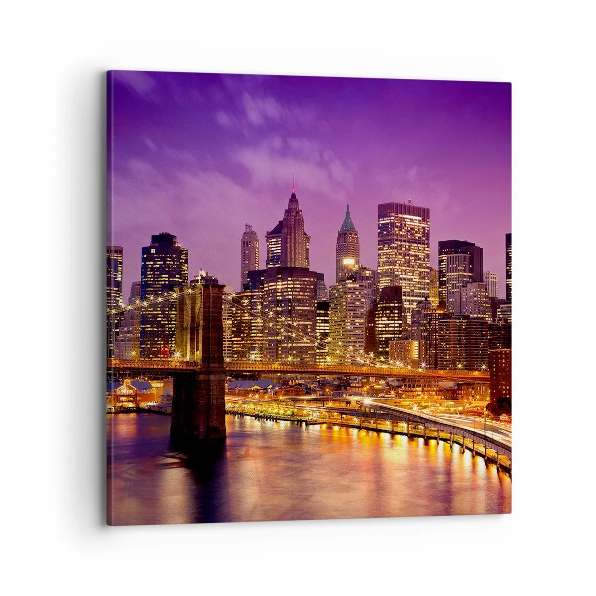 Canvastavla - Bild på duk - Manhattan i violett och guld - 70x70 cm