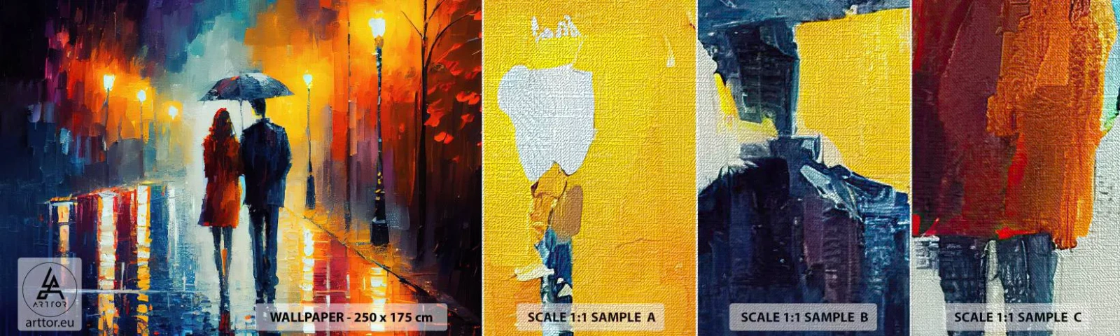 Provbit av fototapet Premium Canvas - Tillsammans - en färgglad natt - Par, Romantisk, Gå - 100x30 cm