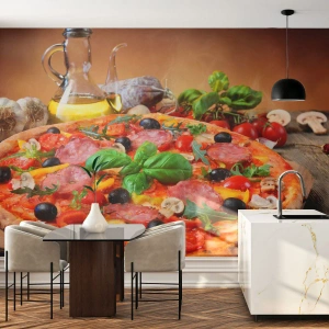 Självhäftande Fototapet Deluxe Sticker - Med riktig italiensk smak - Gastronomi, Pizza, Italien - 250x175 cm