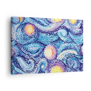 Canvastavla - Bild på duk - En konstnärlig tolkning av stjärnhimlen i Van Goghs stil - 70x50cm - Från van Goghs tavla - Modern väggdekoration för vardagsrum och sovrum ARTTOR