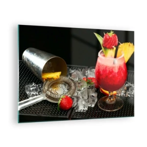 Glastavla - Bild på glas - En färgglad drink med frukt och en shaker på is - 70x50cm - Trolla fram smaken - Modern väggdekoration för vardagsrum och sovrum ARTTOR
