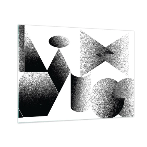 Glastavla - Bild på glas - Svartvit abstraktion med geometriska former - 70x50cm - Vinklar och ovaler - Modern väggdekoration för vardagsrum och sovrum ARTTOR