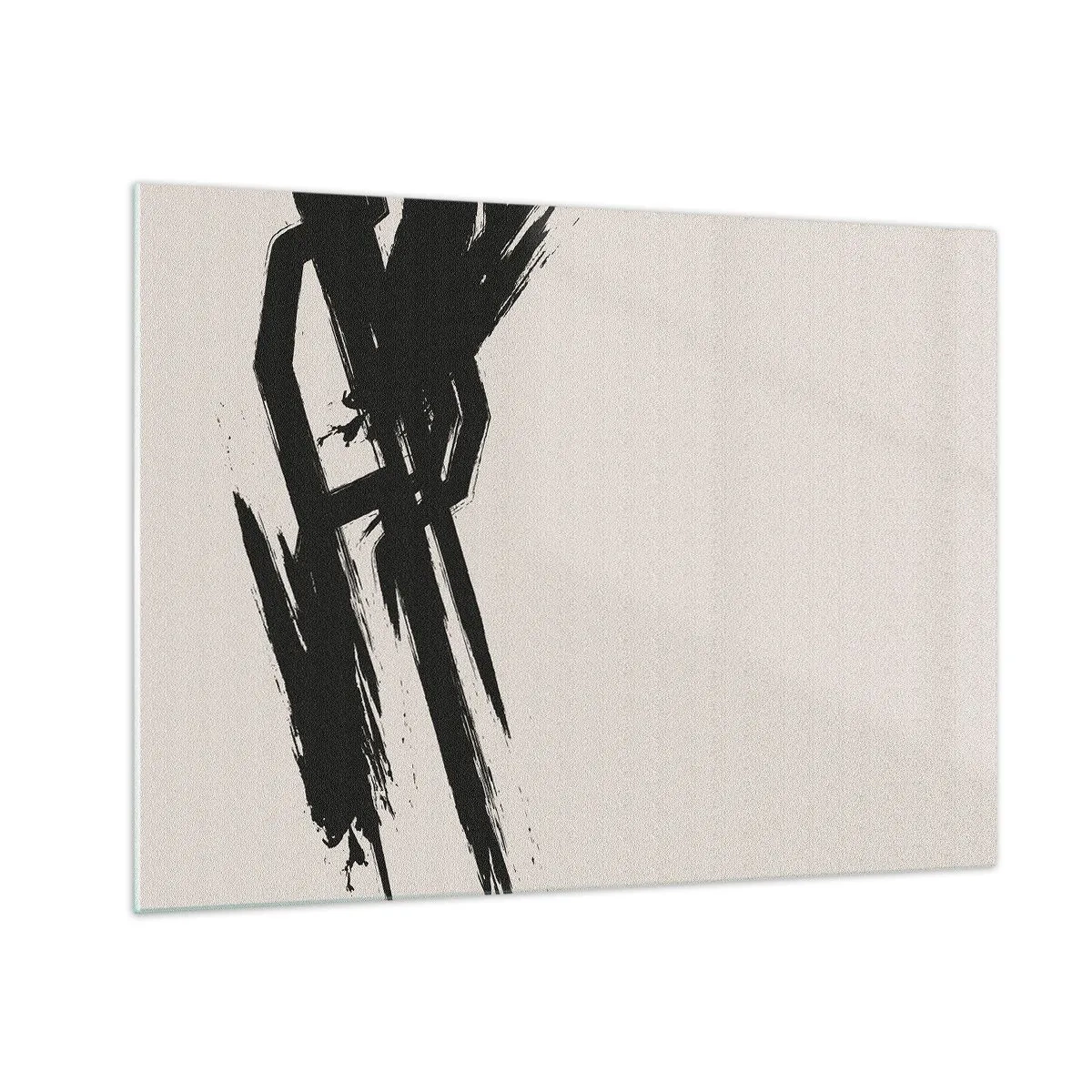 Glastavla - Bild på glas - Ett dynamiskt svart penseldrag mot en ljus bakgrund - 70x50cm - En ostoppbar rörelse - Modern väggdekoration för vardagsrum och sovrum ARTTOR